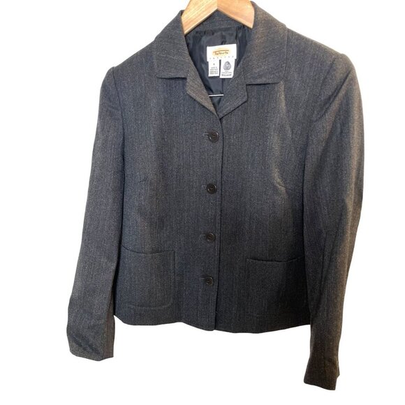 Talbots Gray Wool Button Front Short Blazer Jacket Sz 4P - Picture 1 of 8